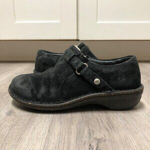 Ugg Women's Size 7 Oleander Black Suede Slip On Clog Moccasin Leather Shoes